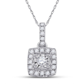 Captivating Brilliance: 10kt White Gold Womens Round Diamond Square Pendant - Splendid Jewellery