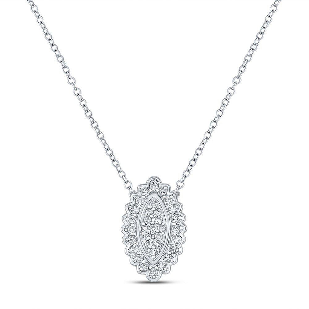 Captivating Brilliance: 10kt White Gold Womens Round Diamond Vertical Oval Necklace 1/5 Cttw - Splendid Jewellery