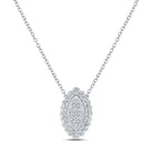 Captivating Brilliance: 10kt White Gold Womens Round Diamond Vertical Oval Necklace 1/5 Cttw - Splendid Jewellery
