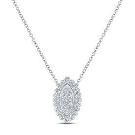 Captivating Brilliance: 10kt White Gold Womens Round Diamond Vertical Oval Necklace 1/5 Cttw - Splendid Jewellery