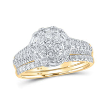 Load image into Gallery viewer, Captivating Brilliance: 10kt Yellow Gold Diamond Halo Cluster Bridal Wedding Ring Band Set - Splendid Jewellery