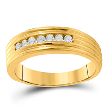 Load image into Gallery viewer, Captivating Brilliance: 10kt Yellow Gold Men&#39;s Round Diamond Wedding Single Row Band Ring 1/4 Cttw product  Top View from Splendid Jewellery