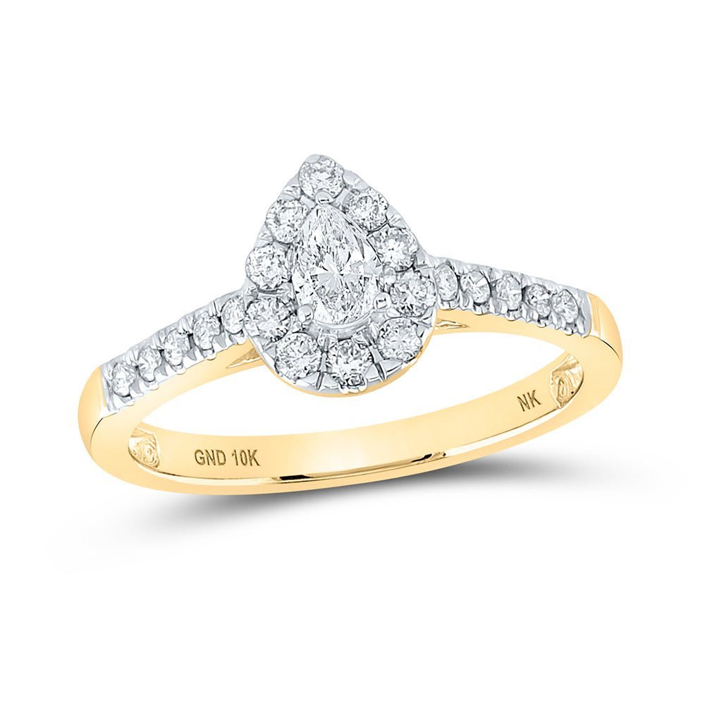Captivating Brilliance: 10kt Yellow Gold Pear Diamond Halo Bridal Wedding Engagement Ring 1/2 Cttw - Splendid Jewellery