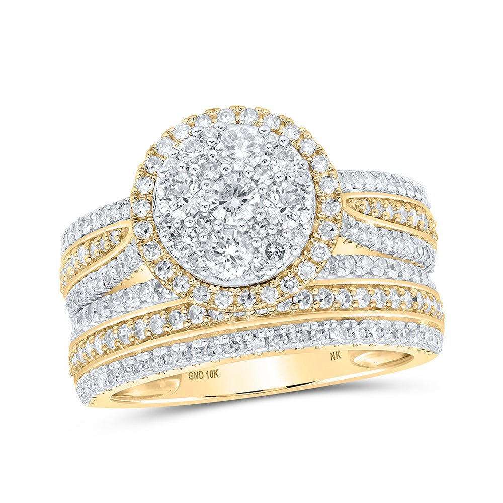 Captivating Brilliance | 10kt Yellow Gold Round Diamond Cluster Bridal Wedding Ring Band Set 1 - 1/2 Cttw - Splendid Jewellery