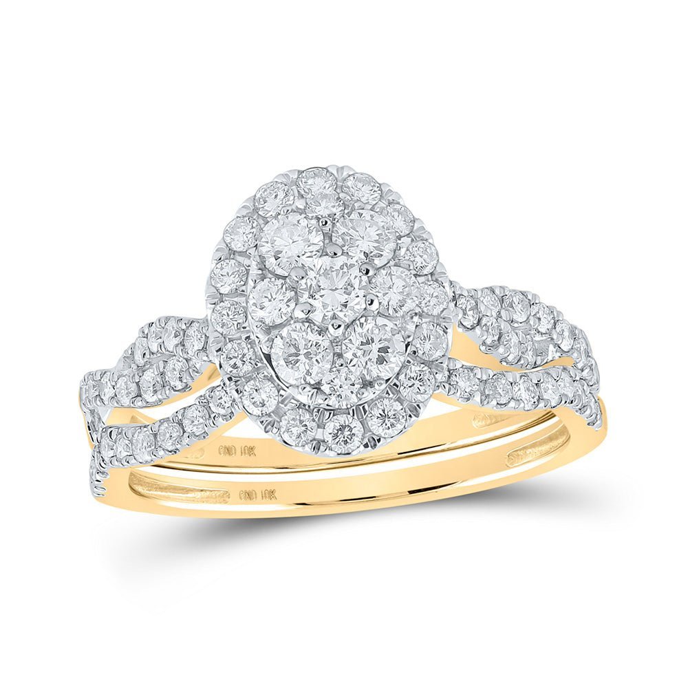 Captivating Brilliance | 10kt Yellow Gold Round Diamond Oval Cluster Bridal Wedding Ring Band Set 1 - 1/2 Cttw - Splendid Jewellery
