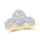 Captivating Brilliance | 10kt Yellow Gold Round Diamond Oval Cluster Bridal Wedding Ring Band Set 1 - 1/2 Cttw - Splendid Jewellery