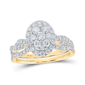 Captivating Brilliance | 10kt Yellow Gold Round Diamond Oval Cluster Bridal Wedding Ring Band Set 1 - 1/2 Cttw - Splendid Jewellery