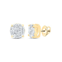 Load image into Gallery viewer, Captivating Brilliance: 10kt Yellow Gold Womens Round Diamond Cluster Earrings 1/4 Cttw product  Top View from Splendid Jewellery