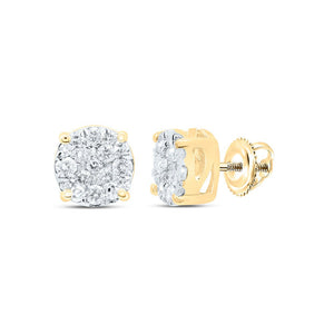 Captivating Brilliance: 10kt Yellow Gold Womens Round Diamond Cluster Earrings 1/4 Cttw - Splendid Jewellery