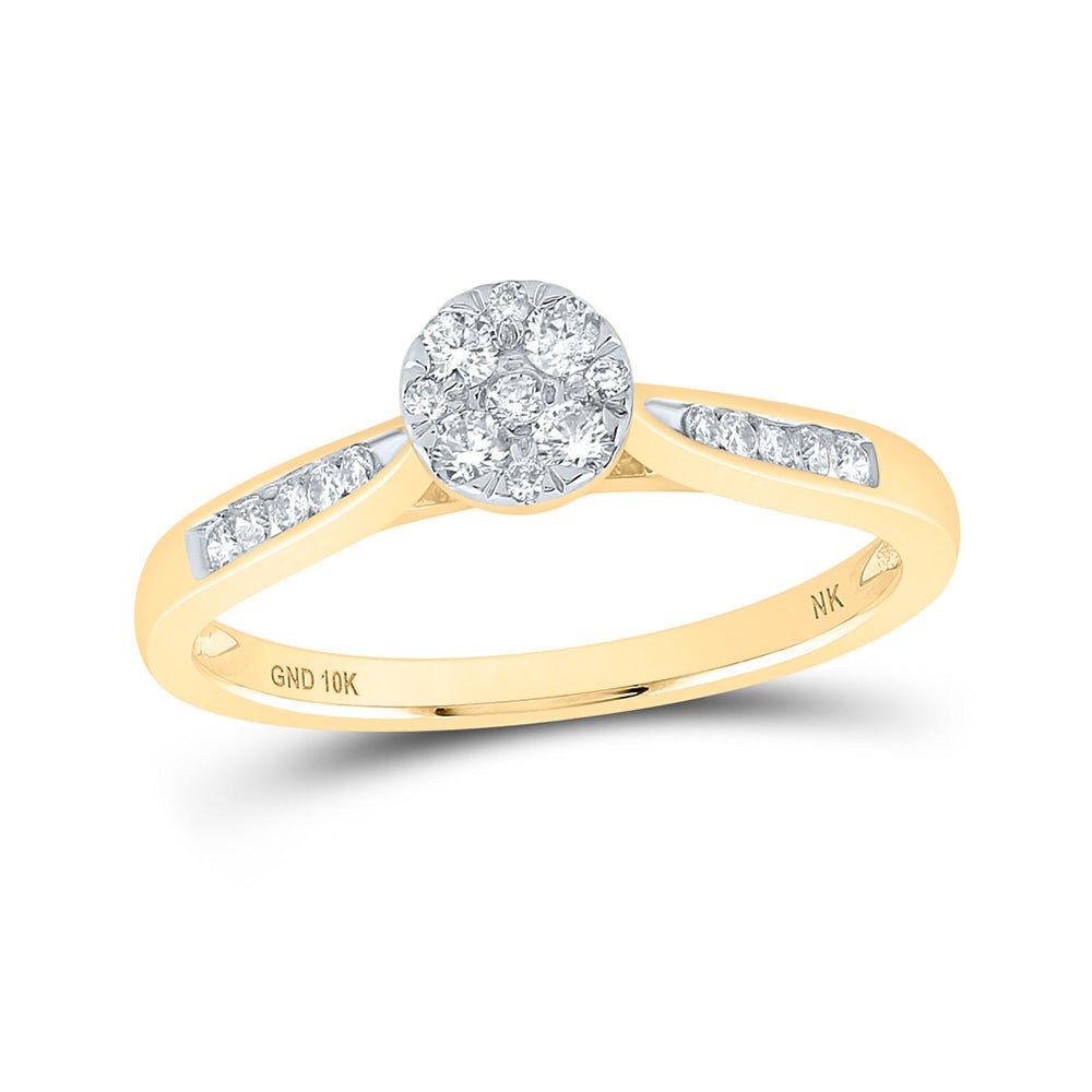 Captivating Brilliance: 10kt Yellow Gold Womens Round Diamond Cluster Ring 1/4 Cttw - Splendid Jewellery