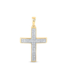 Load image into Gallery viewer, Captivating Brilliance: 10kt Yellow Gold Womens Round Diamond Cross Pendant 3/8 Cttw - Splendid Jewellery