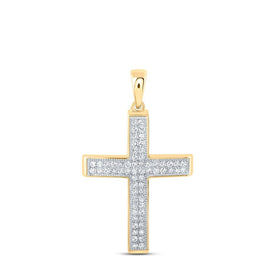 Captivating Brilliance: 10kt Yellow Gold Womens Round Diamond Cross Pendant 3/8 Cttw - Splendid Jewellery