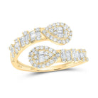 Captivating Brilliance: 10kt Yellow Gold Womens Round Diamond Pear Cuff Band Ring 5/8 Cttw - Splendid Jewellery