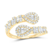 Load image into Gallery viewer, Captivating Brilliance: 10kt Yellow Gold Womens Round Diamond Pear Cuff Band Ring 5/8 Cttw - Splendid Jewellery