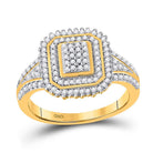 Captivating Brilliance: 10kt Yellow Gold Womens Round Diamond Rectangle Frame Cluster Ring 1/4 Cttw - Splendid Jewellery