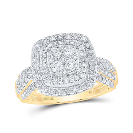 Captivating Brilliance: 10kt Yellow Gold Womens Round Diamond Square Cluster Ring 1 Cttw - Splendid Jewellery