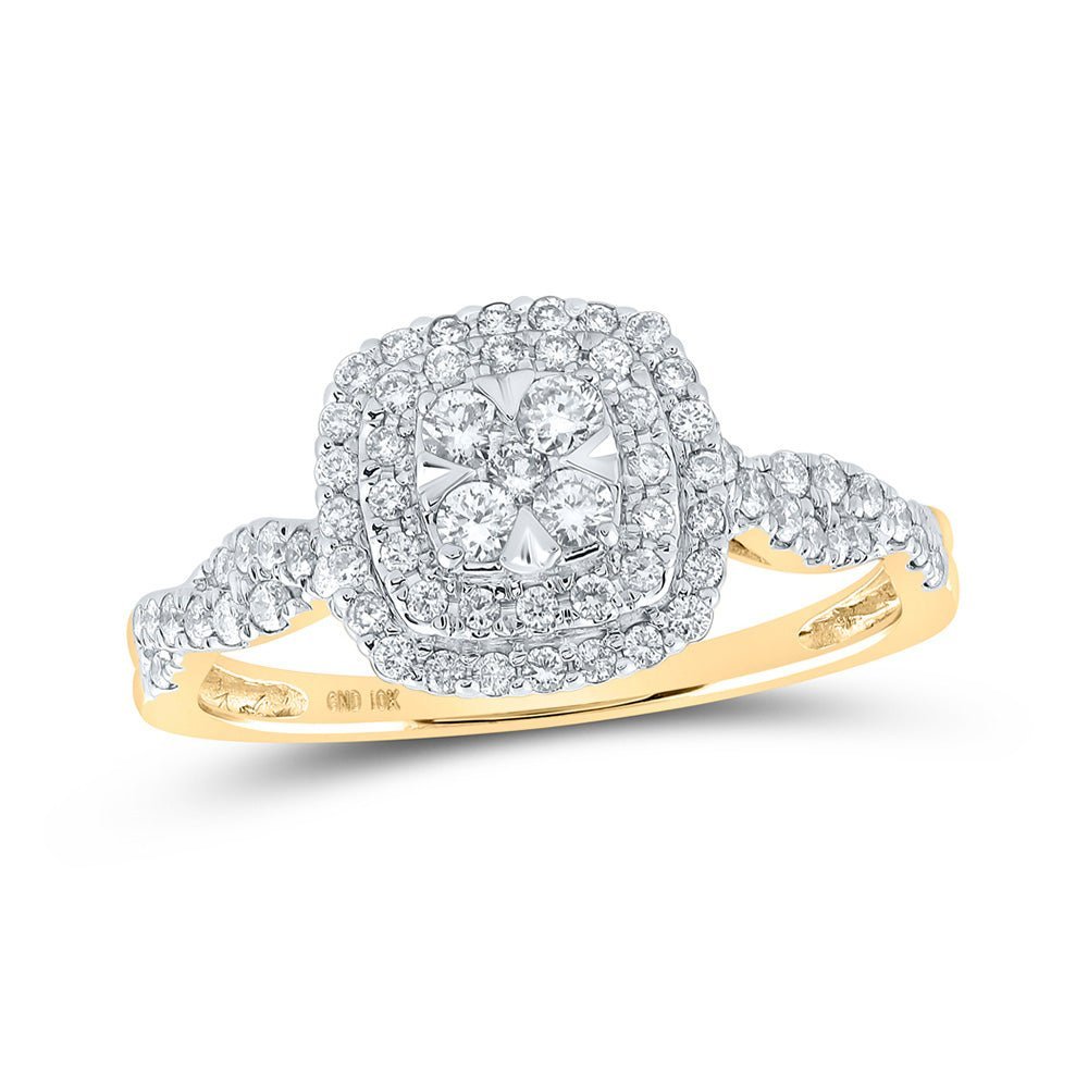 Captivating Brilliance: 10kt Yellow Gold Womens Round Diamond Square Cluster Ring - Splendid Jewellery