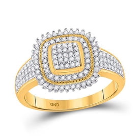 Captivating Brilliance: 10kt Yellow Gold Women's Round Diamond Square Cluster Ring - Splendid Jewellery