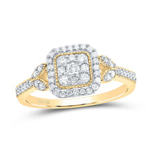 Load image into Gallery viewer, Captivating Brilliance: 10kt Yellow Gold Womens Round Diamond Square Ring 1/3 Cttw - Top View