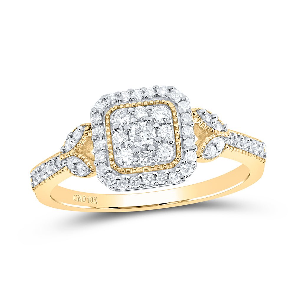 Captivating Brilliance: 10kt Yellow Gold Womens Round Diamond Square Ring 1/3 Cttw - Splendid Jewellery