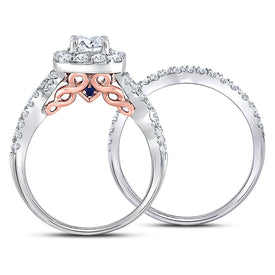 Captivating Brilliance: 14kt Two-tone Gold Diamond Halo Bridal Wedding Ring Set - Top View