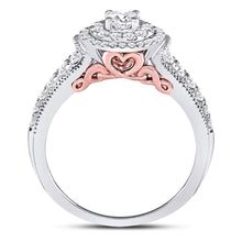 Load image into Gallery viewer, Captivating Brilliance: 14kt Two-tone Gold Round Diamond Halo Bridal Wedding Engagement Ring 3/4 Cttw - Side View