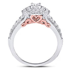 Captivating Brilliance: 14kt Two-tone Gold Round Diamond Halo Bridal Wedding Engagement Ring 3/4 Cttw - Side View
