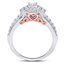 Load image into Gallery viewer, Captivating Brilliance: 14kt Two-tone Gold Round Diamond Halo Bridal Wedding Engagement Ring 3/4 Cttw - Top View