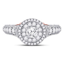 Load image into Gallery viewer, Captivating Brilliance: 14kt Two-tone Gold Round Diamond Halo Bridal Wedding Engagement Ring 3/4 Cttw - Front View