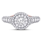 Captivating Brilliance: 14kt Two-tone Gold Round Diamond Halo Bridal Wedding Engagement Ring 3/4 Cttw - Front View