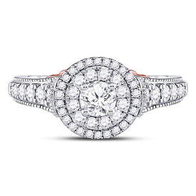 Captivating Brilliance: 14kt Two-tone Gold Round Diamond Halo Bridal Wedding Engagement Ring 3/4 Cttw - Front View