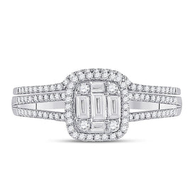 Captivating Brilliance | 14kt White Gold Baguette Diamond Bridal Wedding Ring Band Set 1/2 Cttw | Splendid Jewellery - Splendid Jewellery