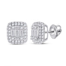 Captivating Brilliance: 14kt White Gold Baguette Diamond Cluster Earrings 1 Cttw - Splendid Jewellery