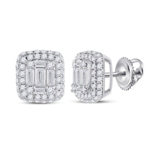 Load image into Gallery viewer, Captivating Brilliance: 14kt White Gold Baguette Diamond Cluster Earrings 1 Cttw - Splendid Jewellery