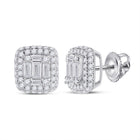 Captivating Brilliance: 14kt White Gold Baguette Diamond Cluster Earrings 1 Cttw - Splendid Jewellery