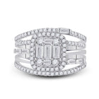 Captivating Brilliance 14kt White Gold Baguette Diamond Halo Bridal Wedding Ring Band Set - Front View