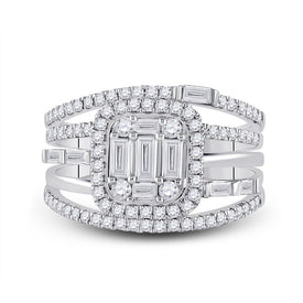Captivating Brilliance 14kt White Gold Baguette Diamond Halo Bridal Wedding Ring Band Set - Front View