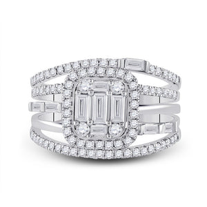 Captivating Brilliance 14kt White Gold Baguette Diamond Halo Bridal Wedding Ring Band Set - Splendid Jewellery