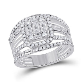 Captivating Brilliance 14kt White Gold Baguette Diamond Halo Bridal Wedding Ring Band Set - Top View
