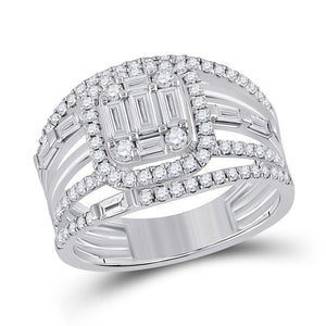 Captivating Brilliance 14kt White Gold Baguette Diamond Halo Bridal Wedding Ring Band Set - Splendid Jewellery