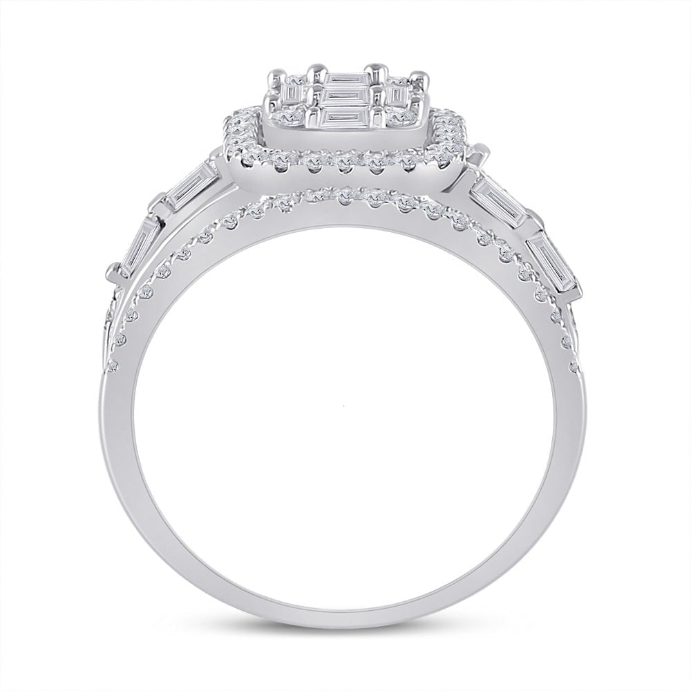 Captivating Brilliance 14kt White Gold Baguette Diamond Halo Bridal Wedding Ring Band Set - Splendid Jewellery