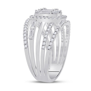 Captivating Brilliance 14kt White Gold Baguette Diamond Halo Bridal Wedding Ring Band Set - Splendid Jewellery