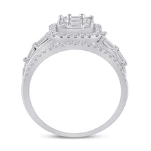 Load image into Gallery viewer, Captivating Brilliance 14kt White Gold Baguette Diamond Halo Bridal Wedding Ring Band Set - Side View
