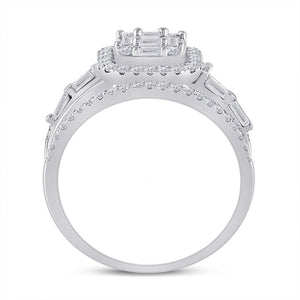 Captivating Brilliance 14kt White Gold Baguette Diamond Halo Bridal Wedding Ring Band Set - Splendid Jewellery