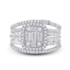 Captivating Brilliance 14kt White Gold Baguette Diamond Halo Bridal Wedding Ring Band Set - Splendid Jewellery
