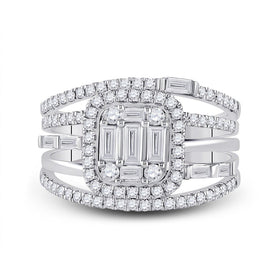 Captivating Brilliance 14kt White Gold Baguette Diamond Halo Bridal Wedding Ring Band Set - Splendid Jewellery