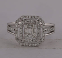 Load image into Gallery viewer, Captivating Brilliance: 14kt White Gold Baguette Diamond Octagon Cluster Ring 1/2 Cttw - Splendid Jewellery