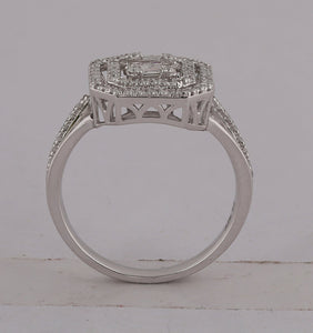 Captivating Brilliance: 14kt White Gold Baguette Diamond Octagon Cluster Ring 1/2 Cttw - Splendid Jewellery