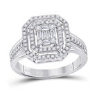 Captivating Brilliance: 14kt White Gold Baguette Diamond Octagon Cluster Ring 1/2 Cttw - Top View