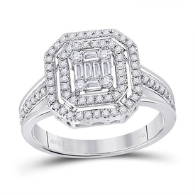 Captivating Brilliance: 14kt White Gold Baguette Diamond Octagon Cluster Ring 1/2 Cttw - Top View